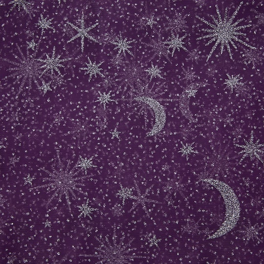 Purple with Silver Moon &#x26; Stars Mesh